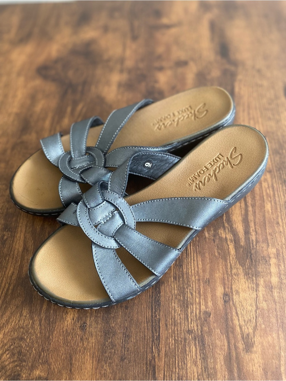 Skechers Women's Pewter Braided Band Slide Sandals - Picture 2 of 4